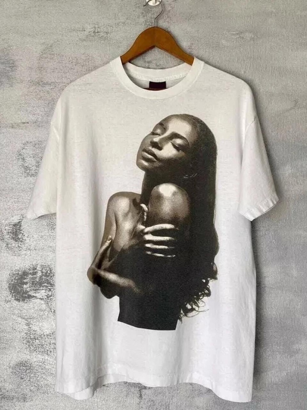 Sade White Graphic Short Sleeve Tee with Monochrome Portrait